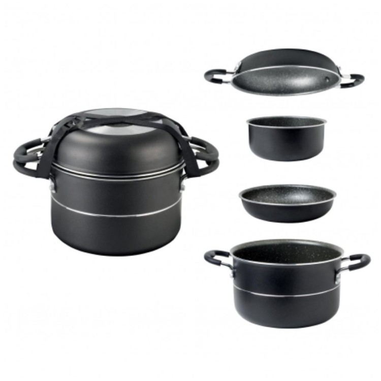 1 - Batterie de cuisine de camping ou maison pour induction et gaz en aluminium antiadhésif 8 pièces